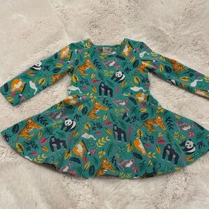 Frugi Organic Zoo Jungle Animals Long Sleeve Skater Dress 12-18 Months